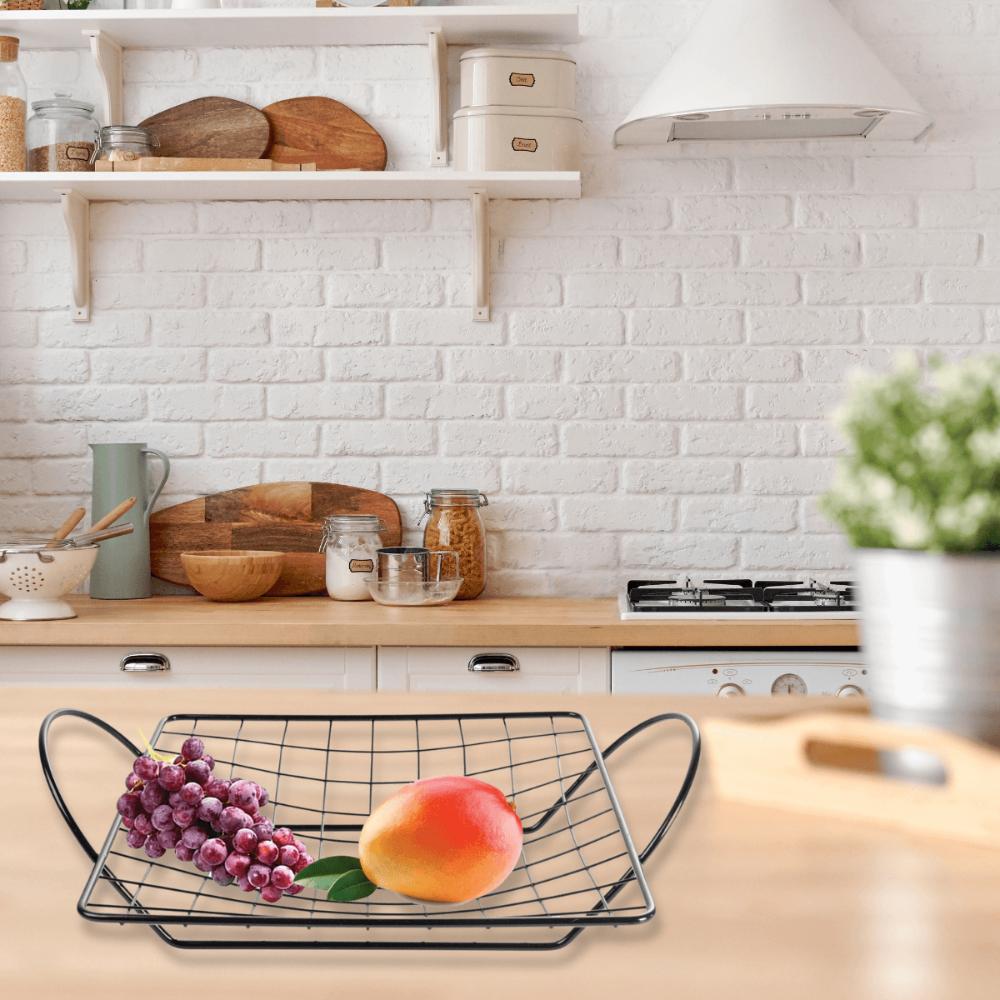 Fruteira de Bancada para Cozinha Aço Cromado Aramado Preto P
