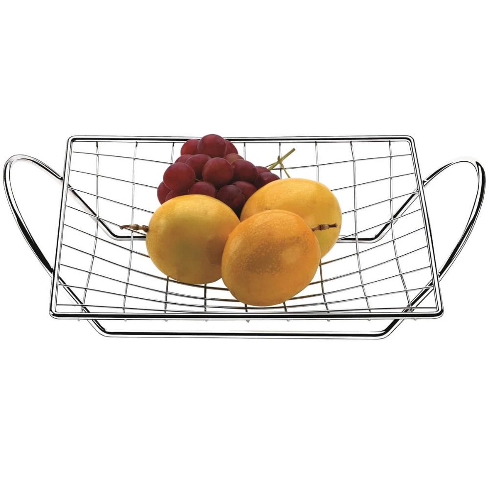 Fruteira de Centro de Mesa com Alça Aramado em Aço Cromado U