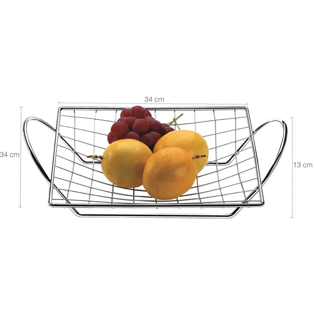 Fruteira de Centro de Mesa com Alça Aramado em Aço Cromado U