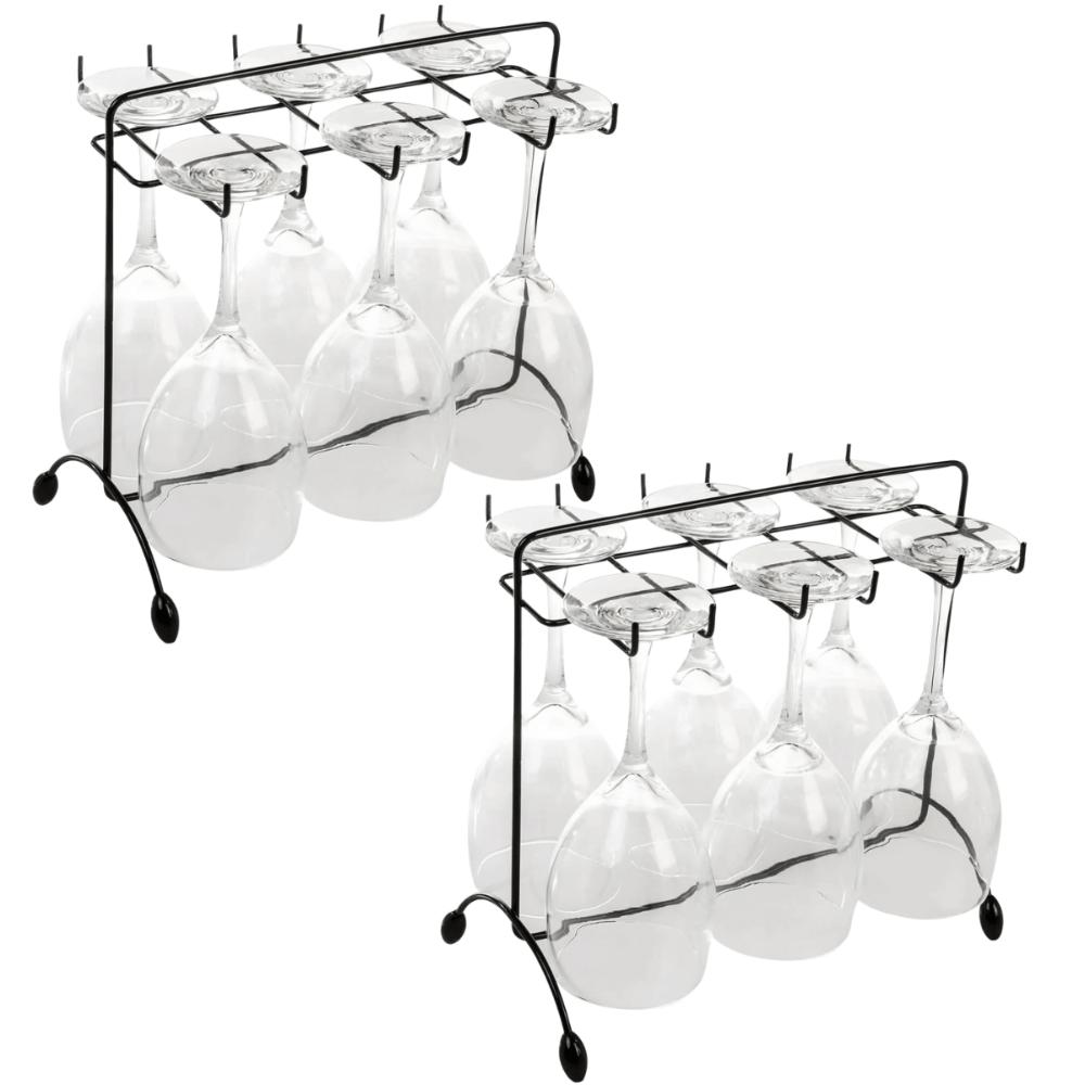 Kit 2 Suportes Porta Taças de Vinho Preto 16x27cm Aramado