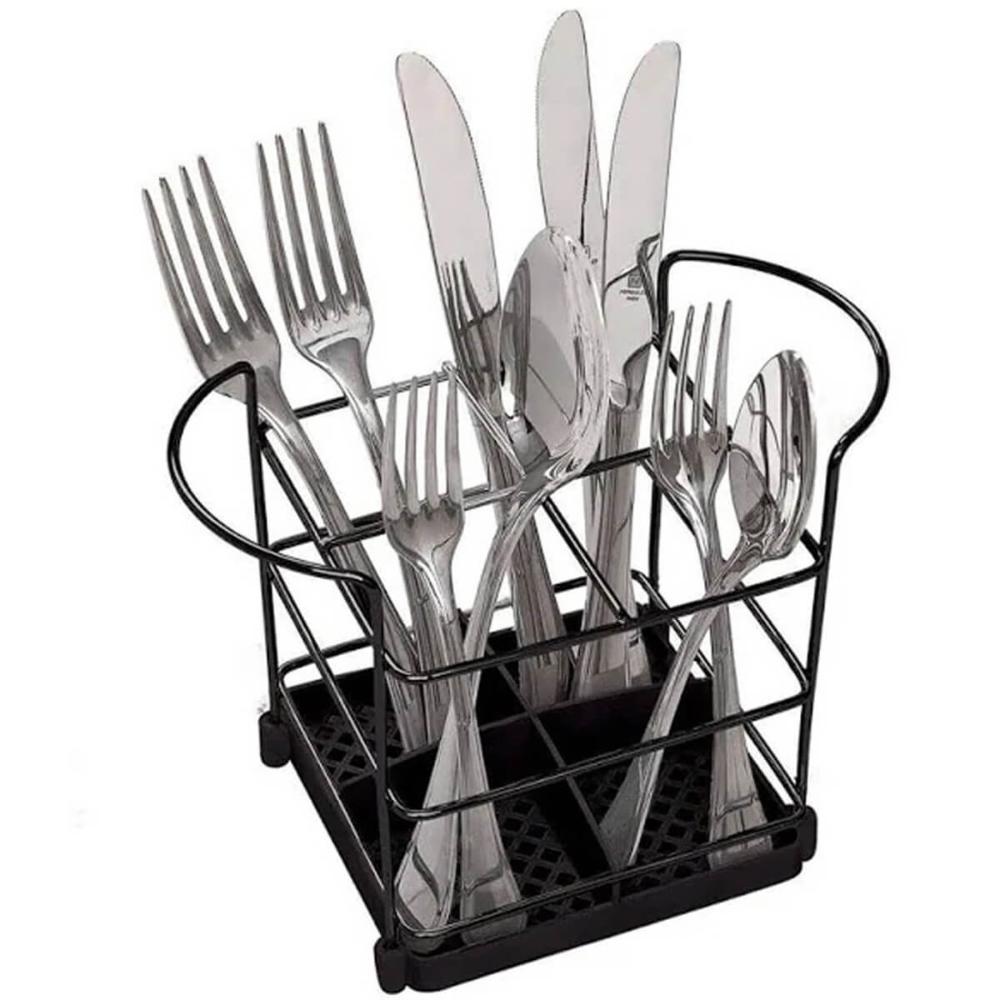 Organizador de Talheres Utimil Porta Garfo e Faca Preto para Mesa Bancada Armário