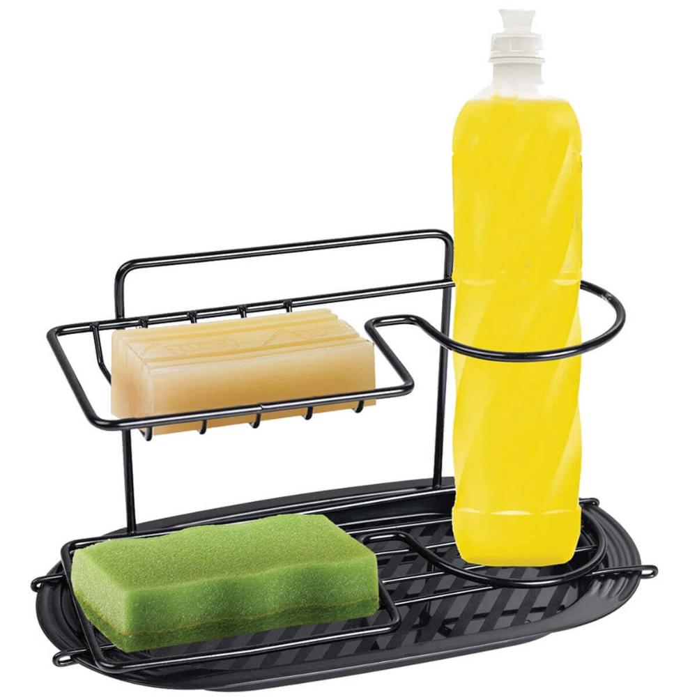 Porta Detergente Esponja Preto Suporte Aramado Pia ou Parede de Cozinha