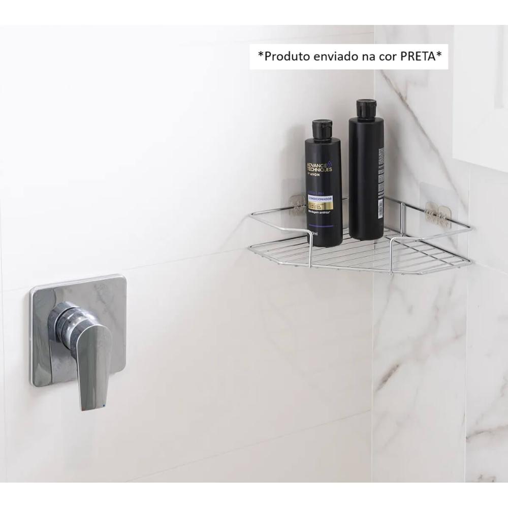 Porta Shampoo Preto Aramado Suporte Cantoneira com Fixação Adesiva Utimil