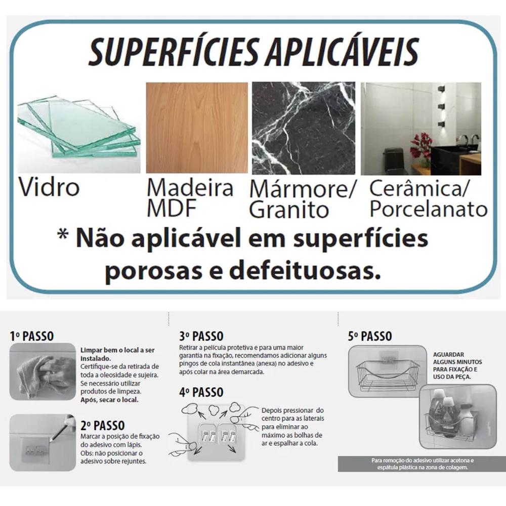 Porta Shampoo e Saboneteira Preto Suporte Adesivo de Parede Aço Banheiro Utimil