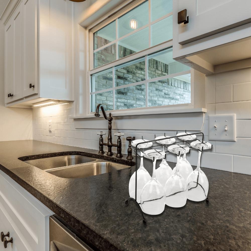 Porta Taças de Vinho Utimil Preto Suporte Aramado de Mesa Bancada para Pendurar Taças Casa Decoração