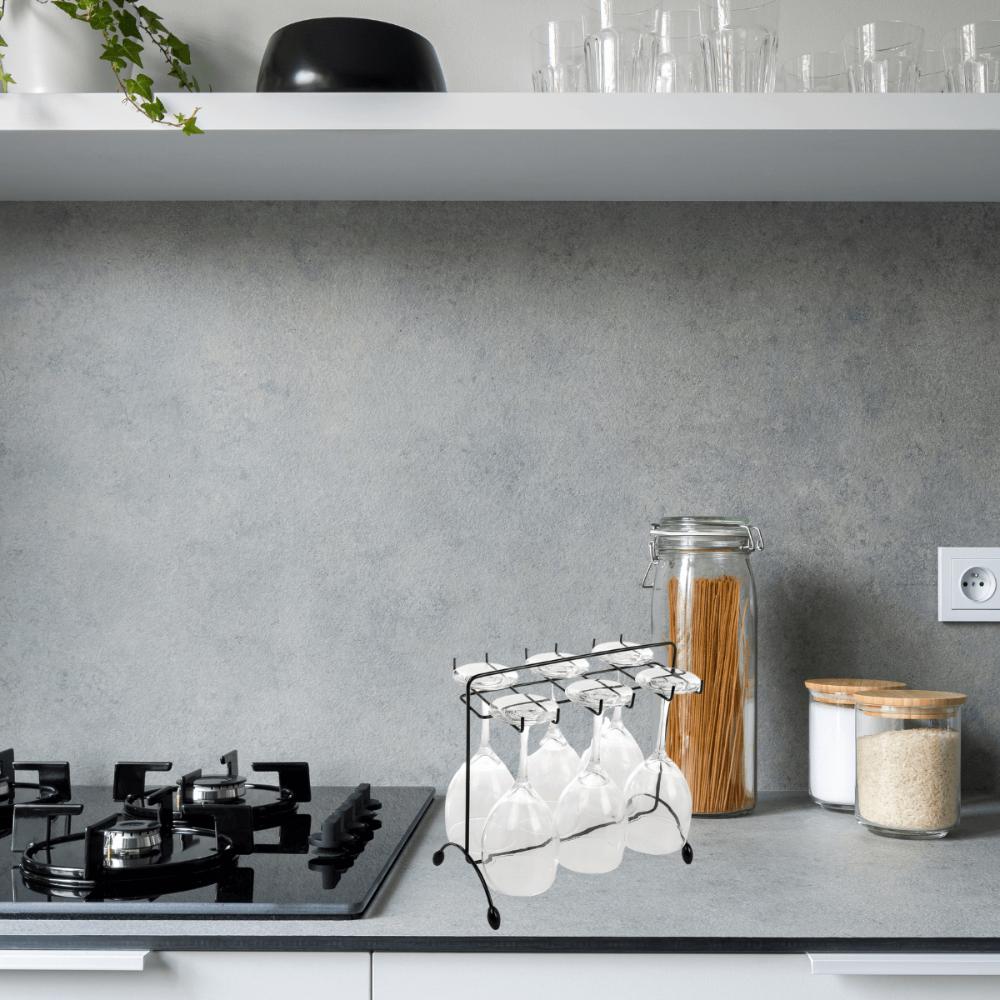 Porta Taças de Vinho Utimil Preto Suporte Aramado de Mesa Bancada para Pendurar Taças Casa Decoração