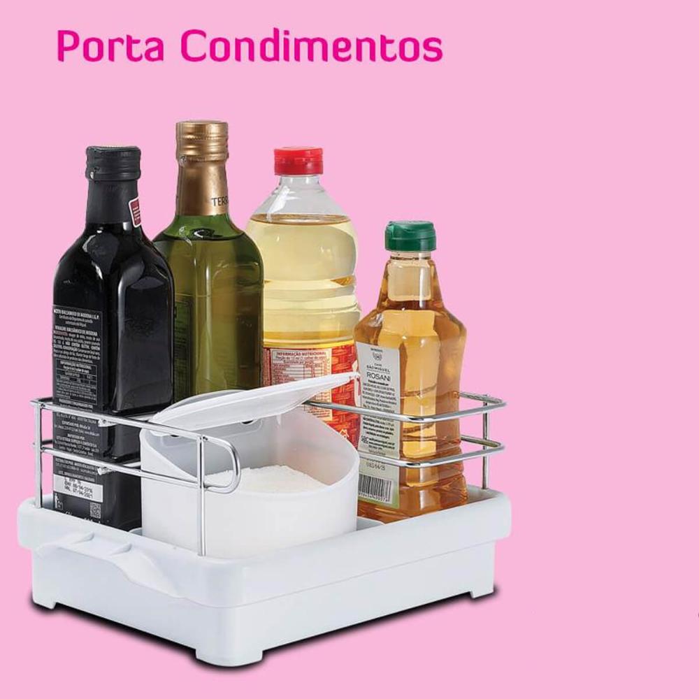 Suporte Porta Condimentos para Cozinha Branco Azeite Vinagre Sal Temperos Utimil