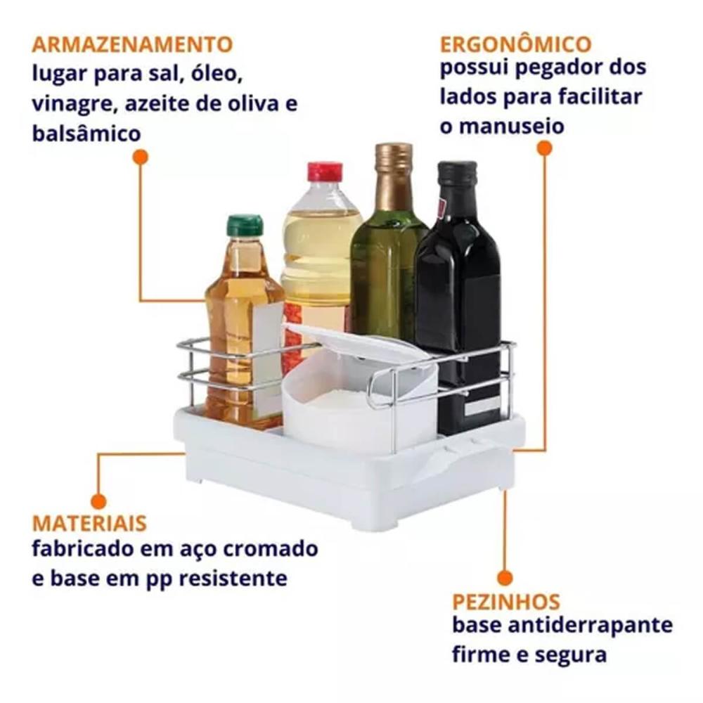 Suporte Porta Condimentos para Cozinha Branco Azeite Vinagre Sal Temperos Utimil