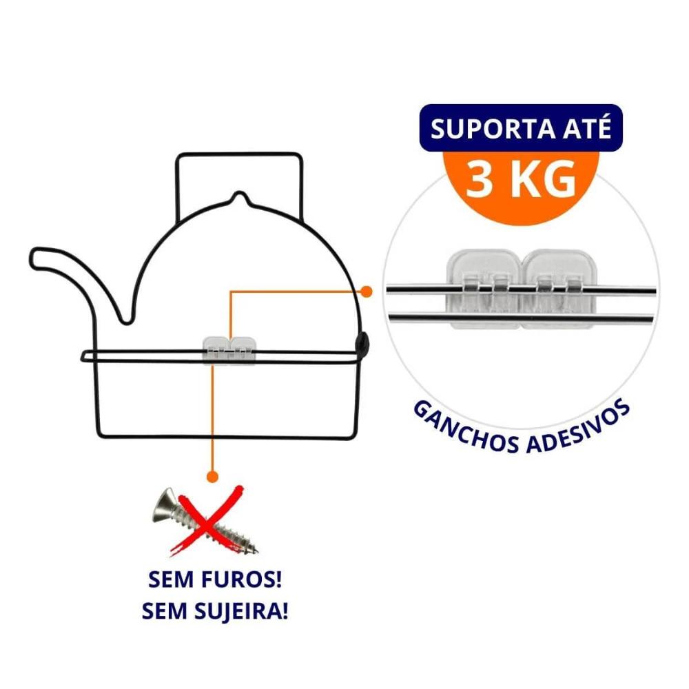 Suporte Porta Papel Toalha Preto para Parede Fixação por Adesivo Chaleira Utimil