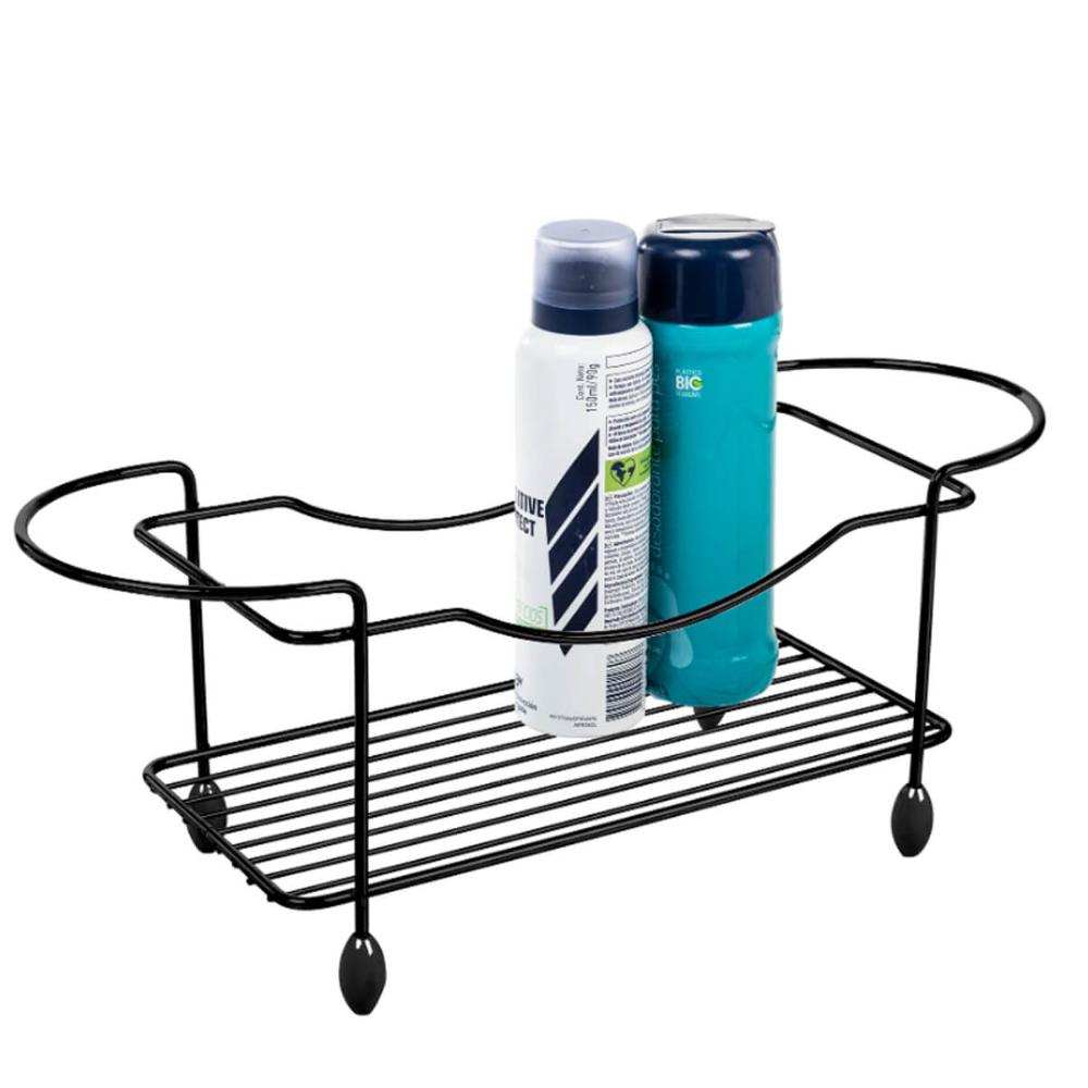 Suporte Porta Utensílios Organizador Multiuso Banheiro Balcão Aço Preto 35,5cm Utimil