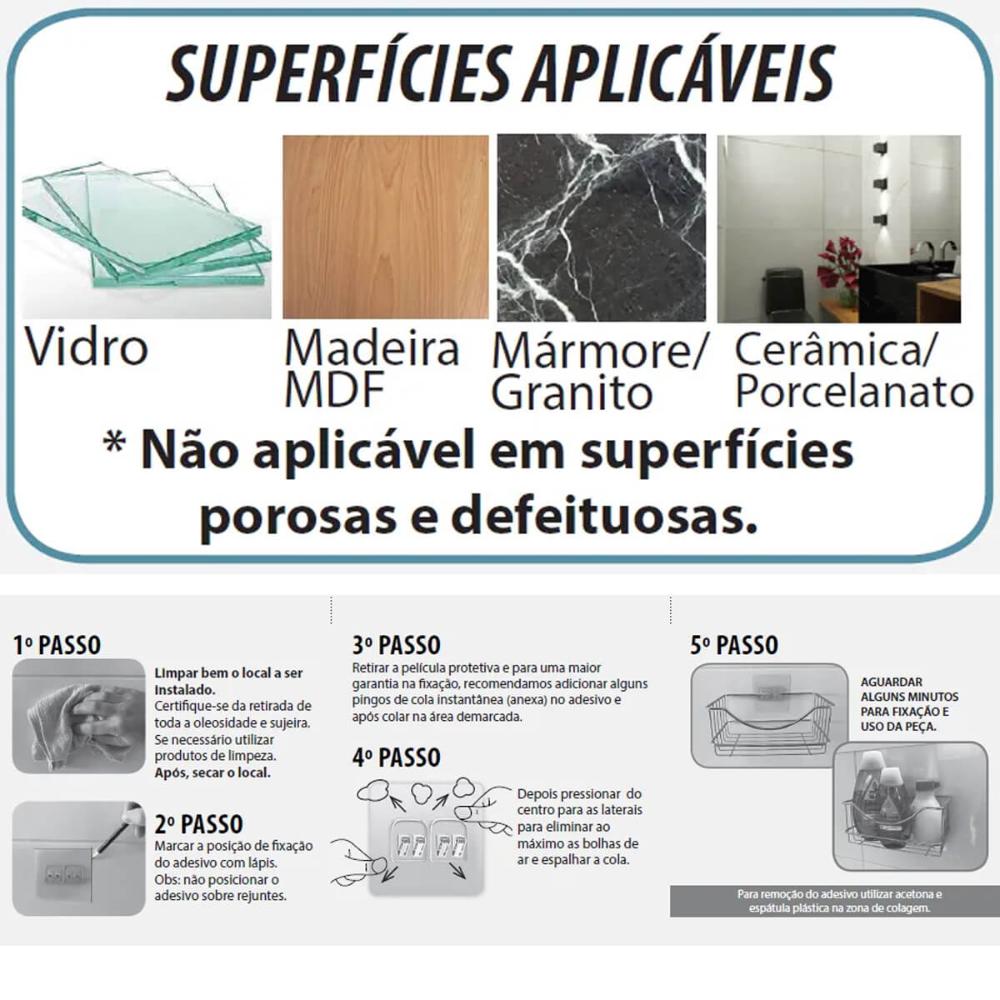 Suporte para Papel Higiênico Duplo Aço Cromado Fixação Adesiva Parede Utimil