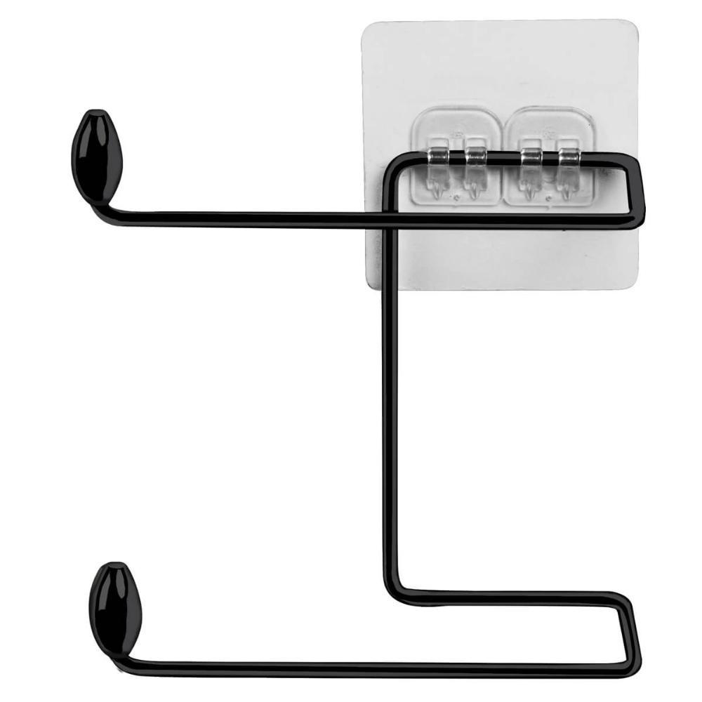 Suporte para Papel Higiênico Duplo Preto em Aço com Fixação Adesiva Parede Utimil
