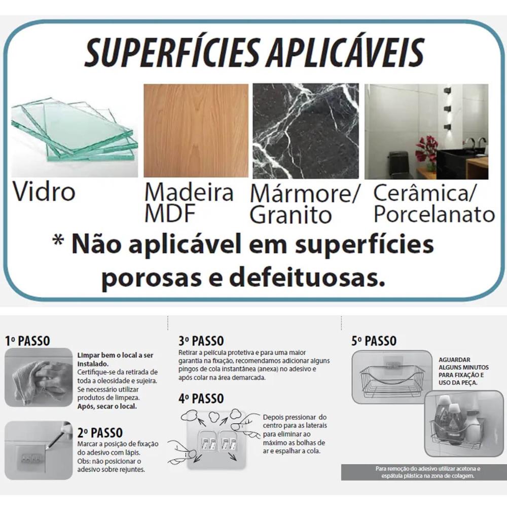 Suporte para Papel Higiênico Duplo Preto em Aço com Fixação Adesiva Parede Utimil