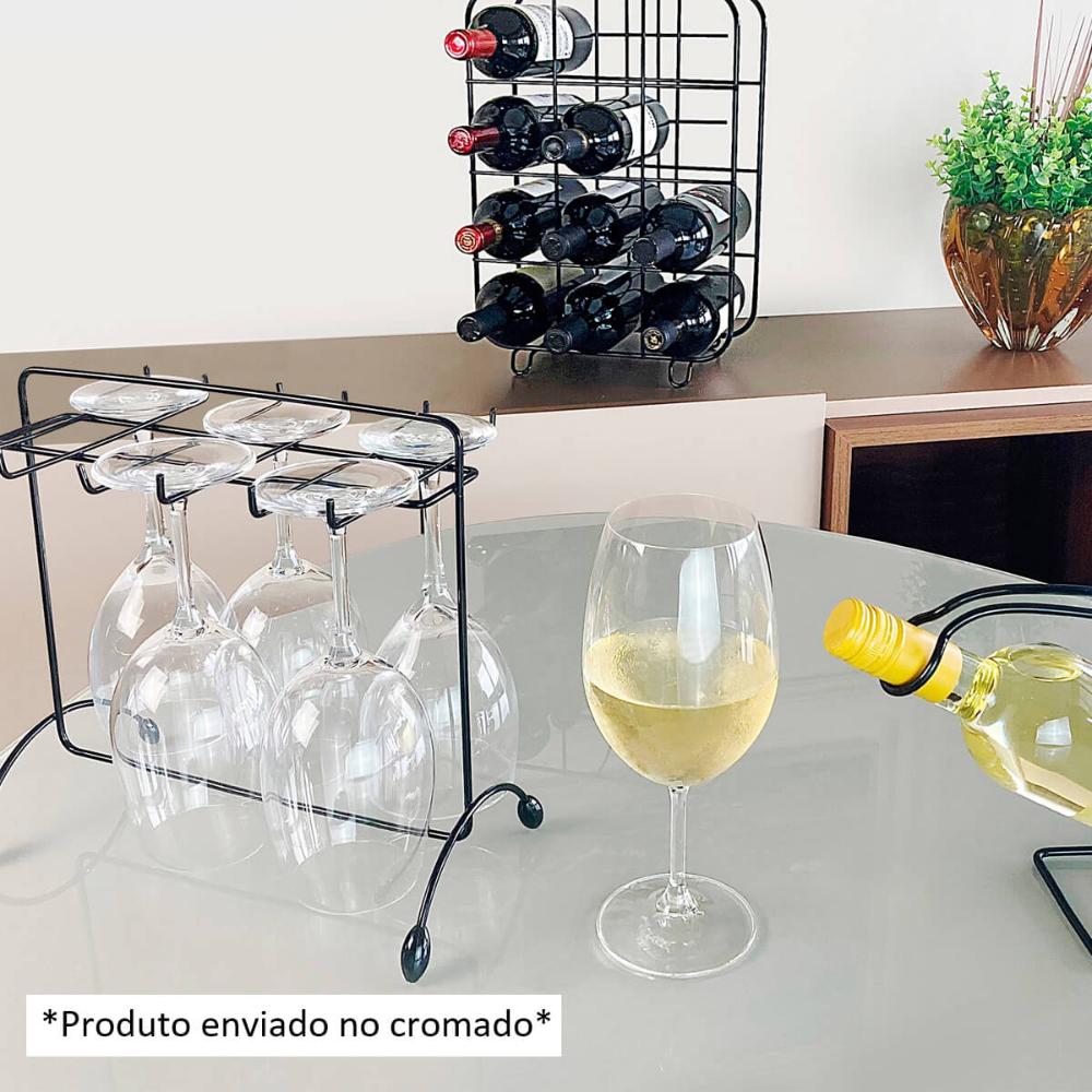 Suporte para Taças de Vinho Cromado Utimil Organizador Aramado Mesa Bancada