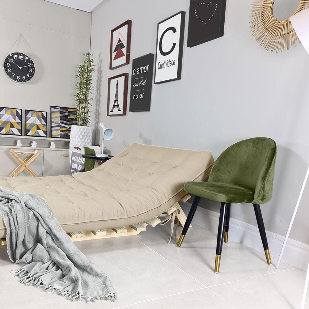 Futon Casal Tokio Sofa Cama Bege Com Madeira Maciça