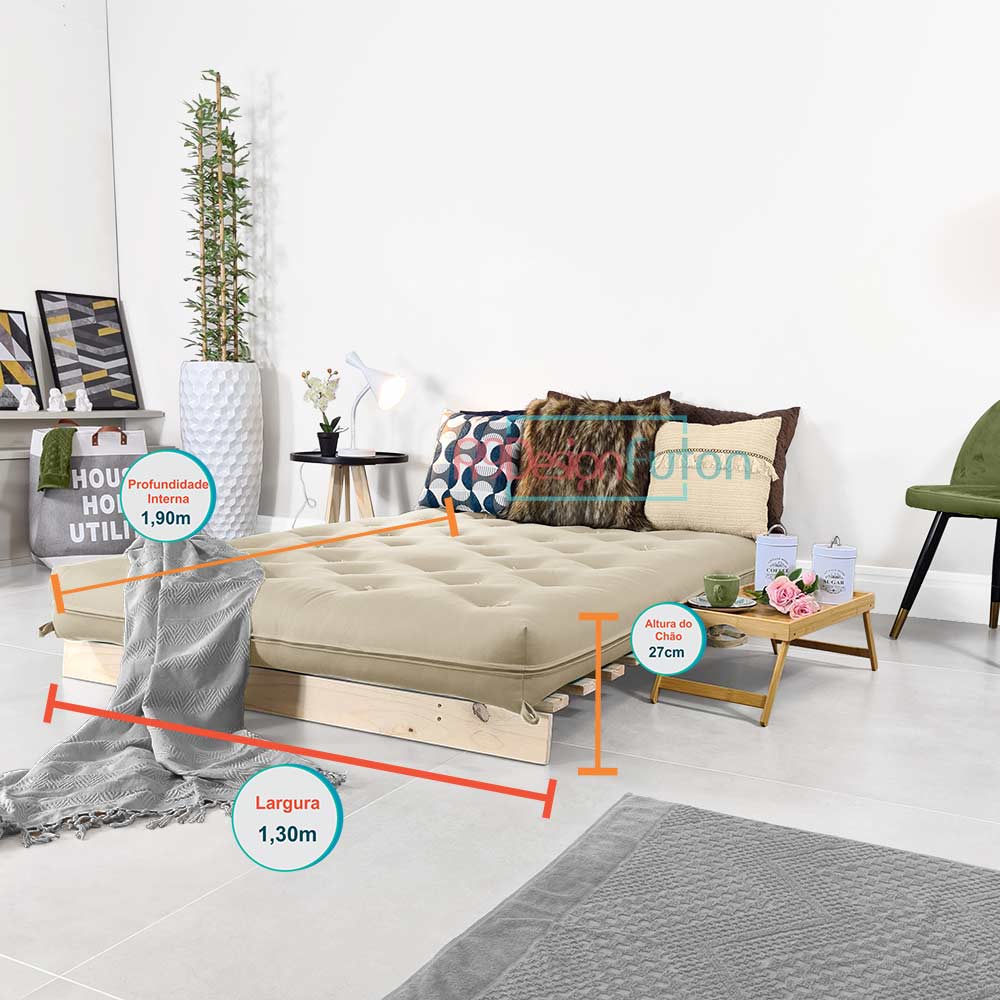 Futon Casal Tokio Sofa Cama Bege Com Madeira Maciça