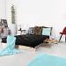 Futon Casal Tokio Sofa Cama Preto Com Madeira Maciça