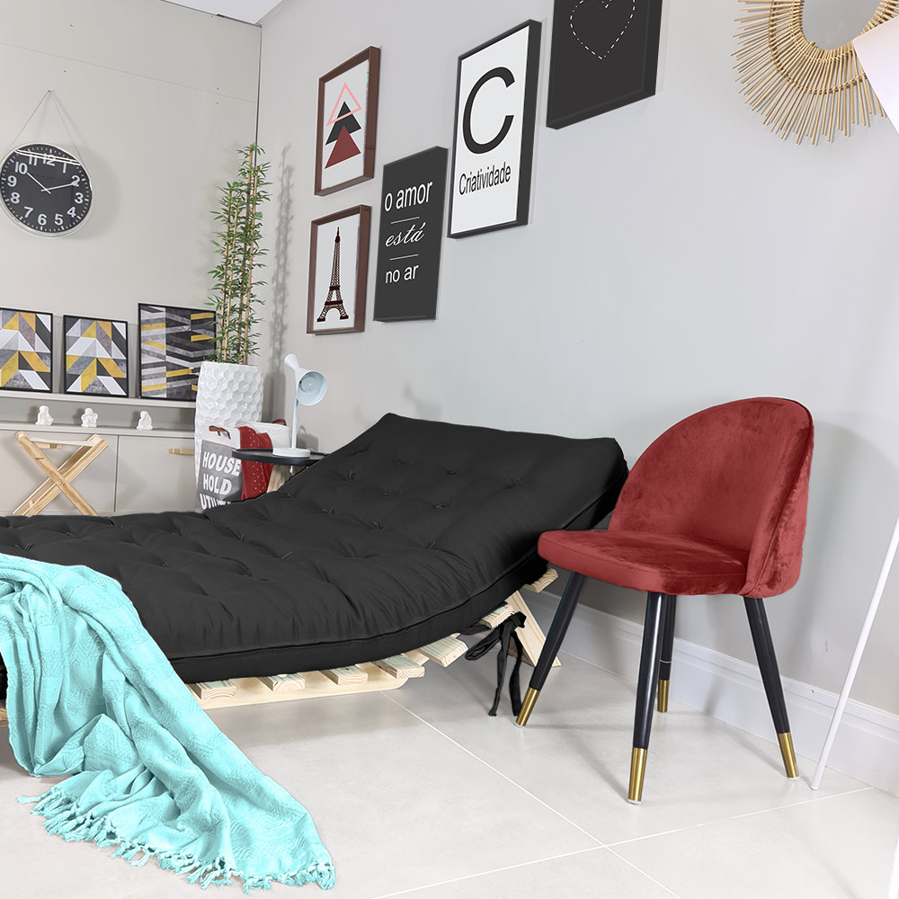 Futon Casal Tokio Sofa Cama Preto Com Madeira Maciça