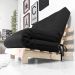 Futon Casal Tokio Sofa Cama Preto Com Madeira Maciça