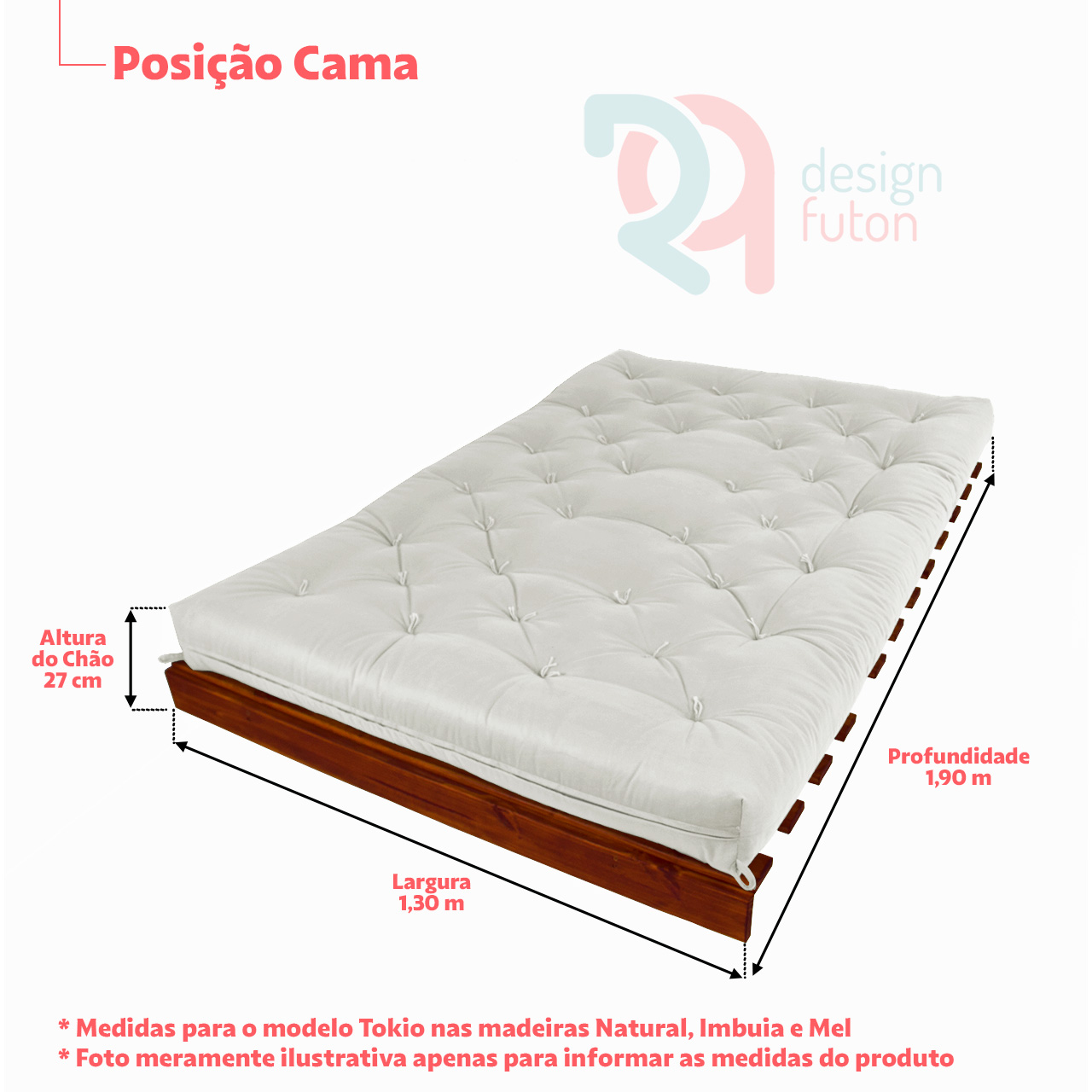 Sofá Cama Casal Futon Tokio Caramelo Madeira Maciça Cor Mel
