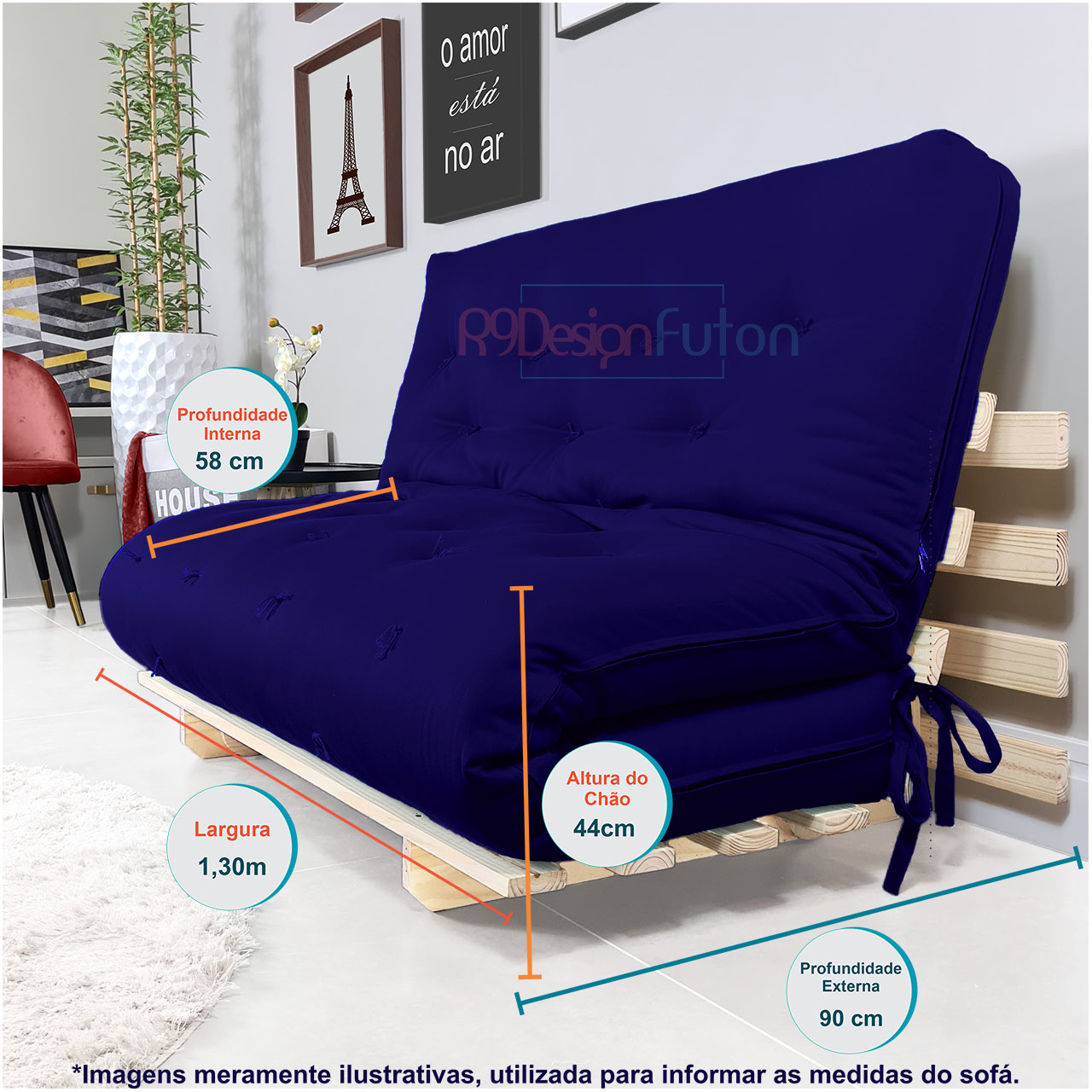 Sofa Cama Casal Futon Oriental Azul Royal Acquablock Com Madeira Maciça