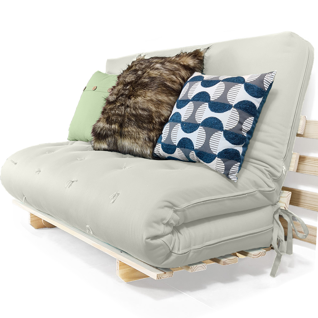 Sofa Cama Casal Futon Oriental Branco Off Acquablock Com Madeira Maciça