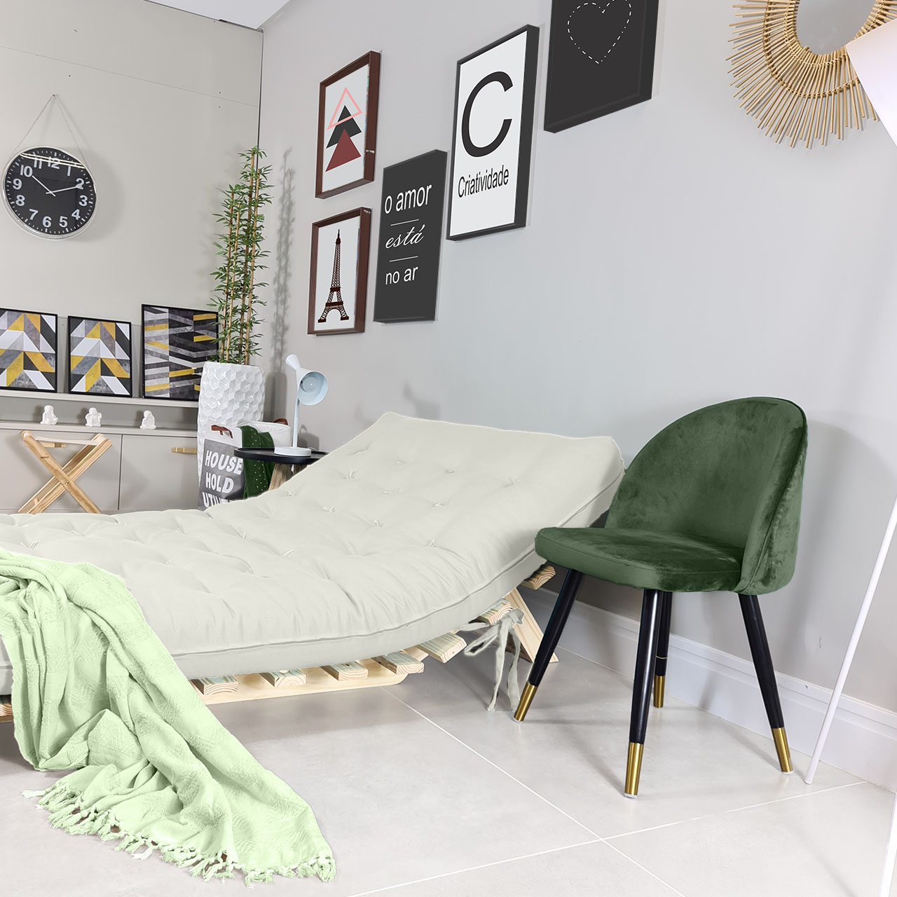Sofa Cama Casal Futon Oriental Branco Off Acquablock Com Madeira Maciça