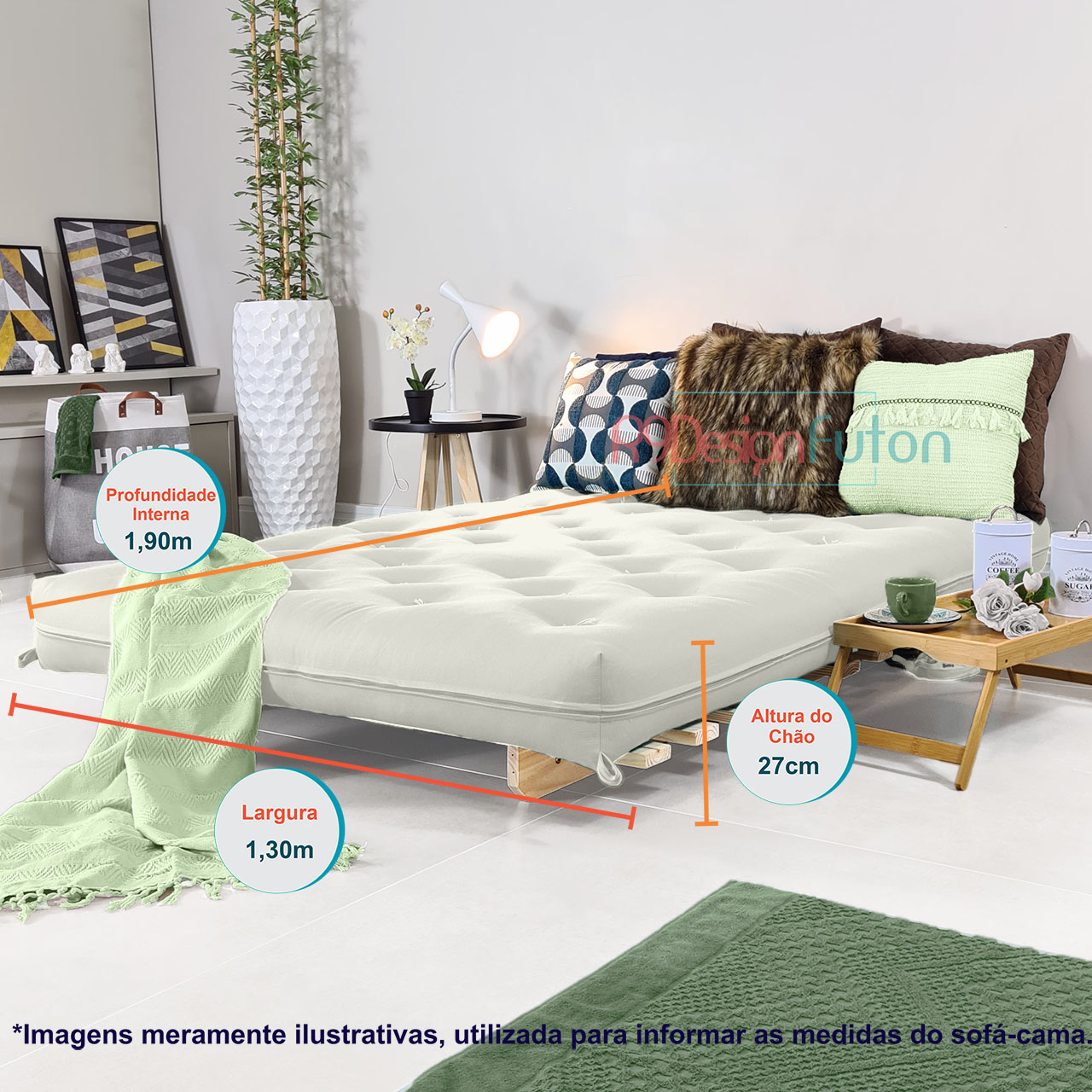Sofa Cama Casal Futon Oriental Branco Off Acquablock Com Madeira Maciça