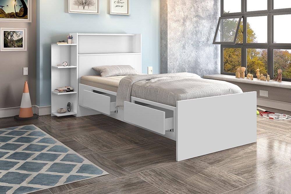 Cama Isa Solteiro Branco com Colchão Cambel