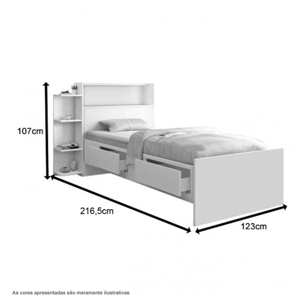 Cama Isa Solteiro Branco com Colchão Cambel