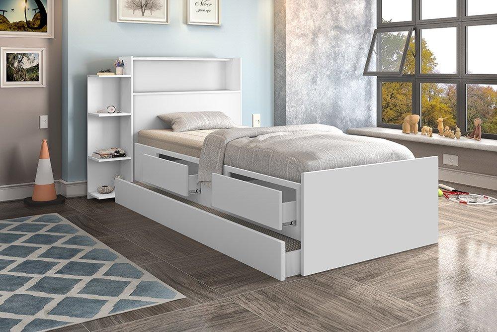 Cama Isa Solteiro com Auxiliar Branco com Colchões Cambel