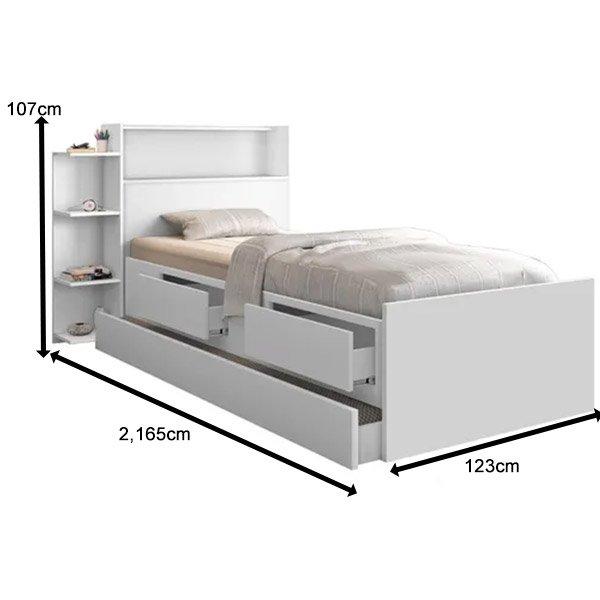 Cama Isa Solteiro com Auxiliar Branco com Colchões Cambel