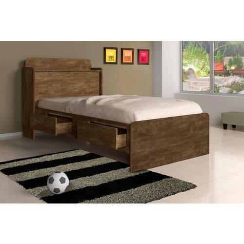Cama Solteiro Baú Tamires Castanho Wood