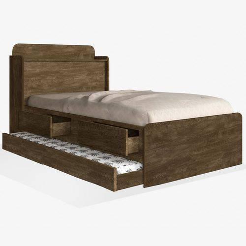 Cama Solteiro Tamires Baú Castanho Com Auxiliar