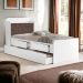 Cama Tamires Baú Branco Com Auxiliar E Capitonê Nogal