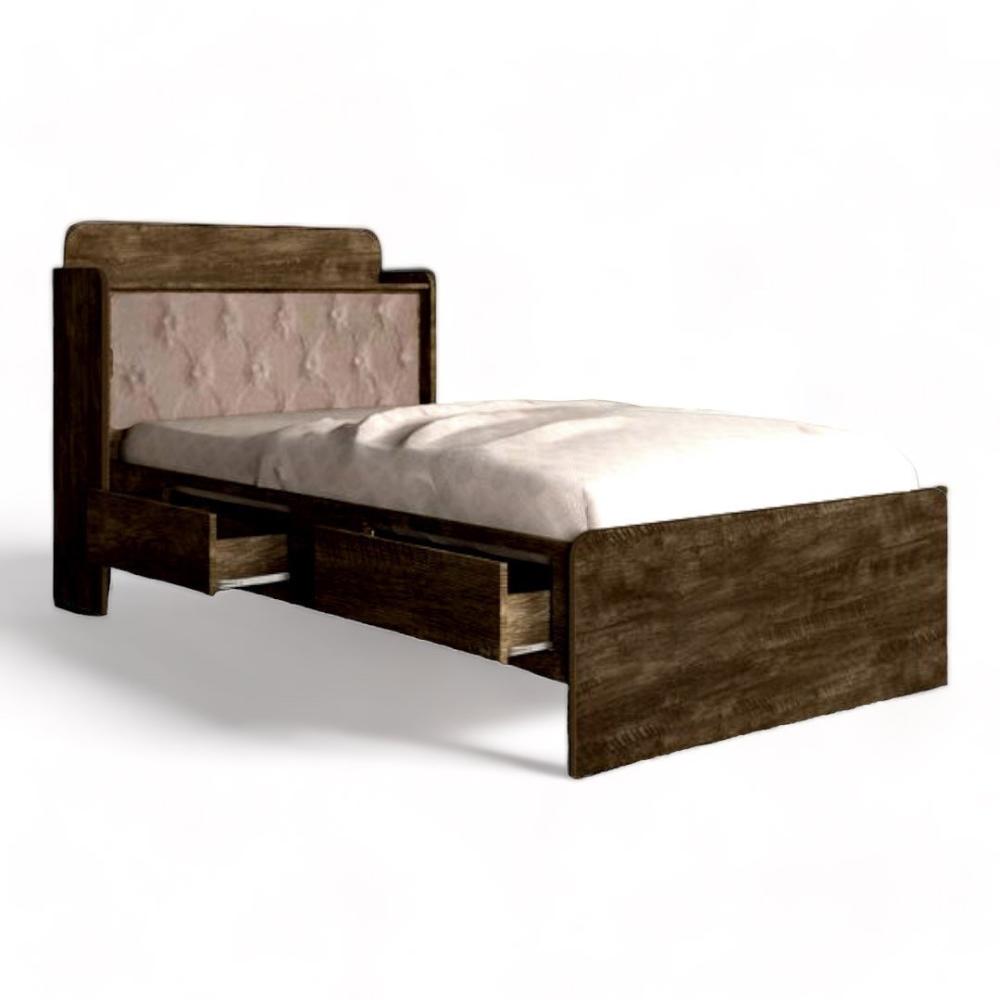 Cama Tamires Baú Castanho Com Capitonê Bege