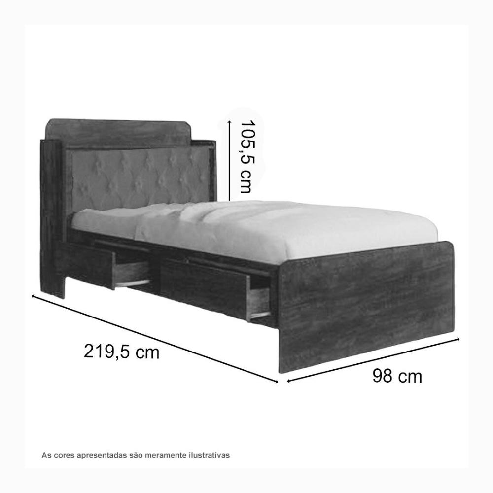 Cama Tamires Baú Castanho Com Capitonê Bege