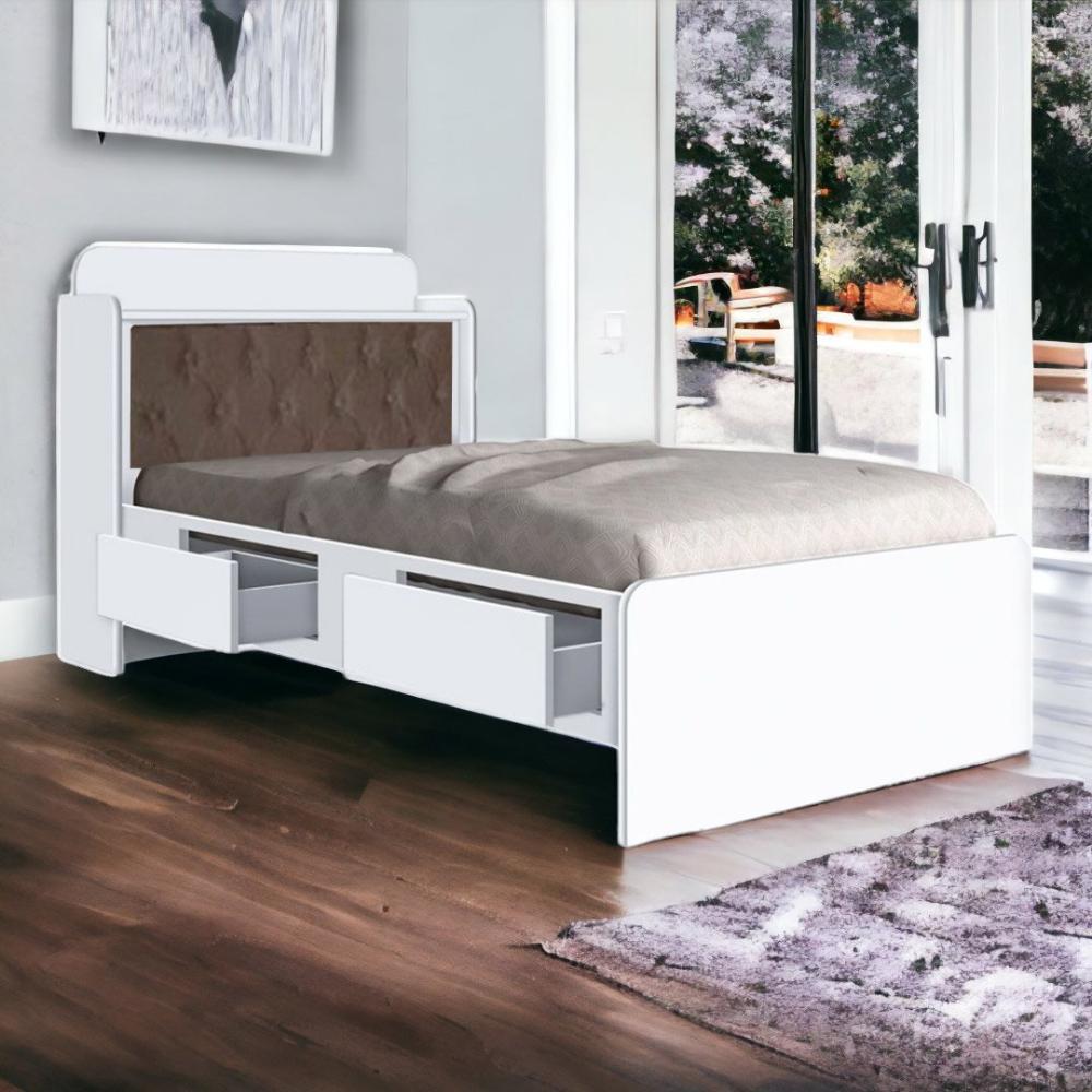 Cama Tamires Branco Com Capitonê Nogal E Colchão