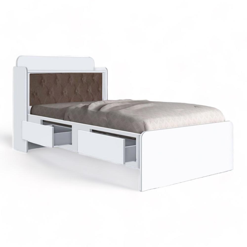 Cama Tamires Branco Com Capitonê Nogal E Colchão