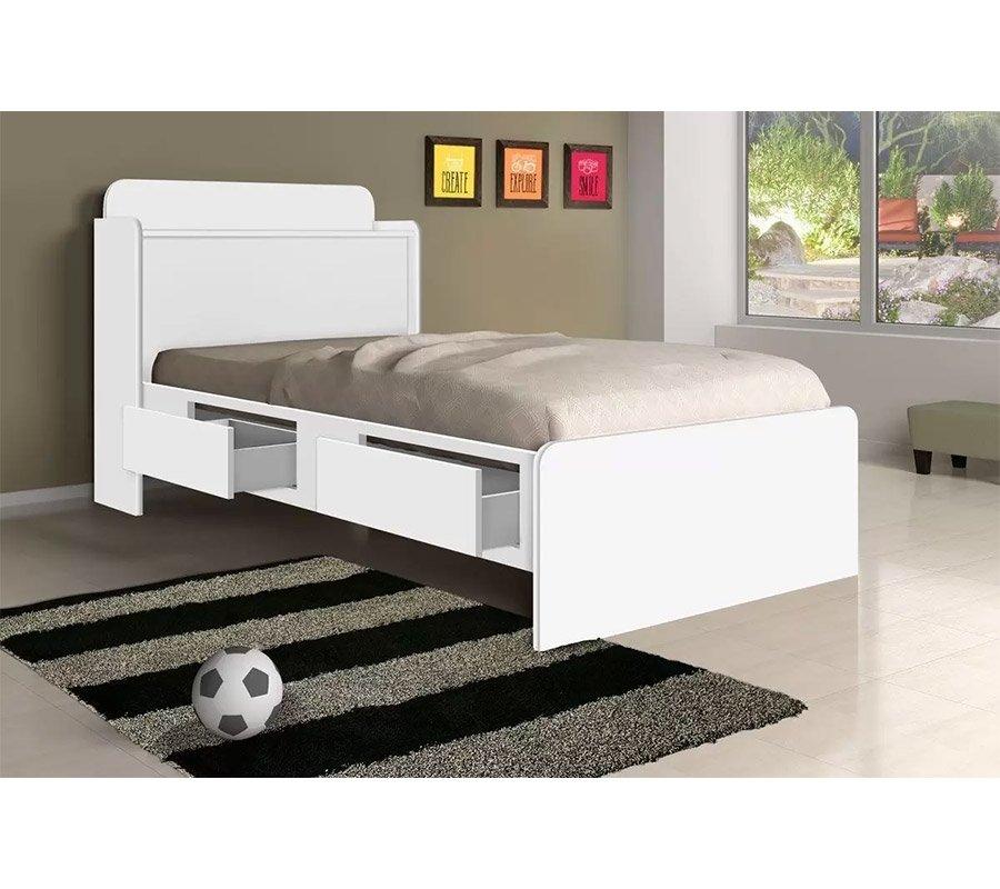 Cama Tamires Solteiro 0,88Cm Branco Com Capitonê Bege - Cambel