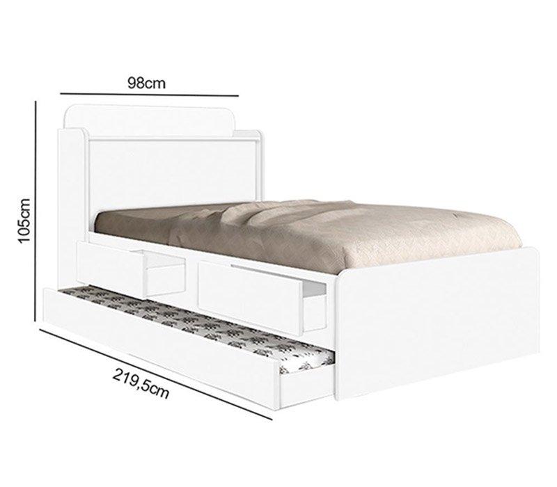 Cama Tamires Solteiro 0,88Cm Com Auxiliar Branco Com Capitonê Nogal - Cambel
