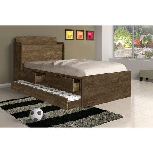 Cama Tamires Solteiro 0,88Cm Com Auxiliar Castanho - Cambel