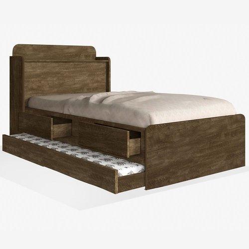 Cama Tamires Solteiro 0,88Cm Com Auxiliar Castanho Com Capitonê Bege Dois Colchões- Cambel