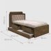 Cama Tamires Solteiro 0,88Cm Com Auxiliar Castanho Com Capitonê Nogal Dois Colchões- Cambel