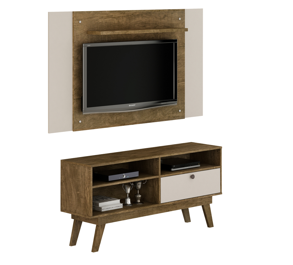  Rack Houston com Painel America para TVs de ate 50 Polegadas Valdemoveis Ipê/Off White