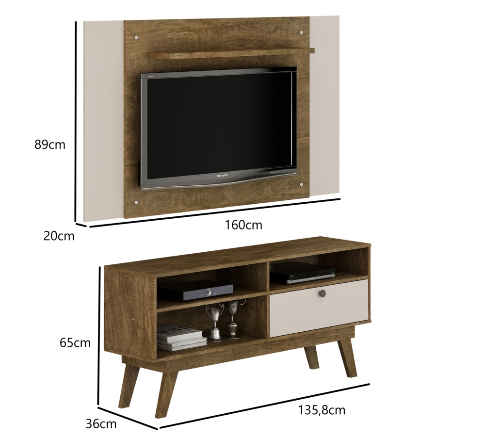  Rack Houston com Painel America para TVs de ate 50 Polegadas Valdemoveis Ipê/Off White