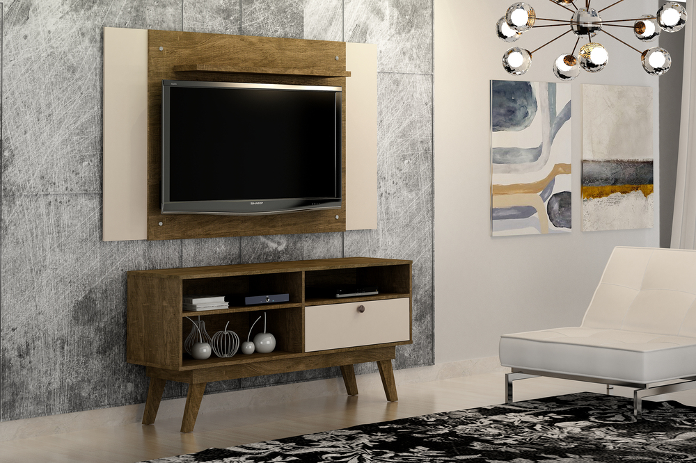  Rack Houston com Painel America para TVs de ate 50 Polegadas Valdemoveis Ipê/Off White