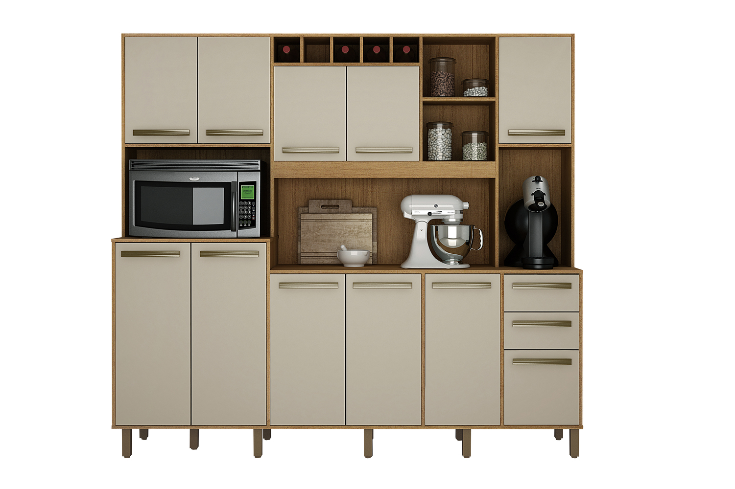 Armario 10 Portas 3 Gavetas Petra Valdemoveis Cinamomo/Off White