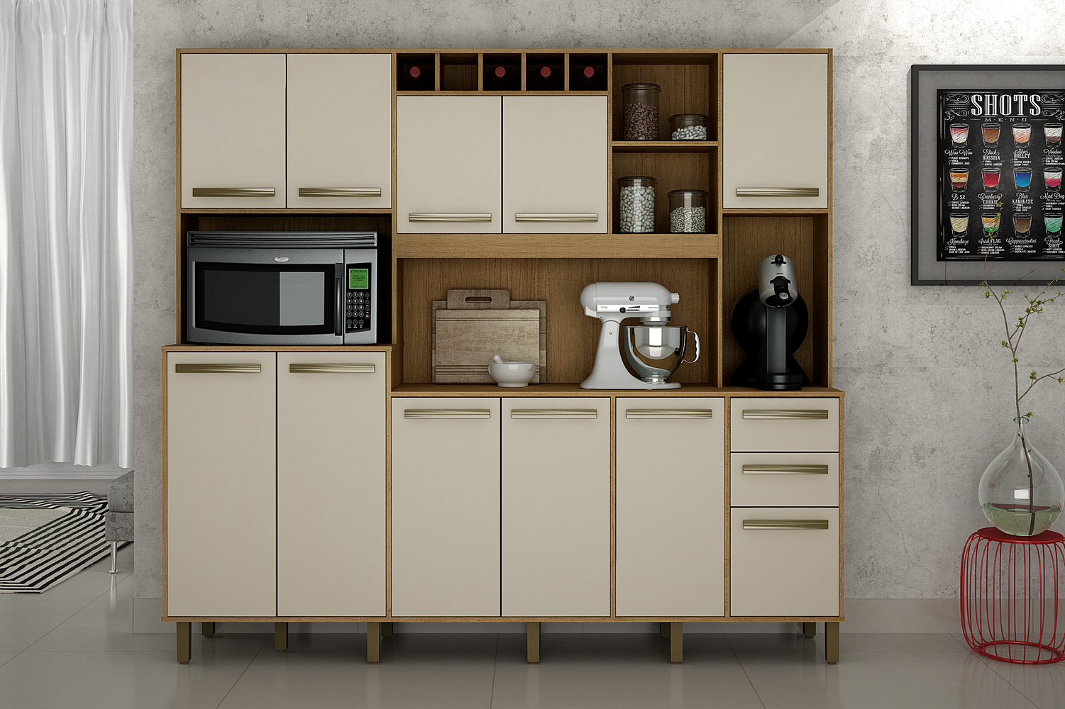Armario 10 Portas 3 Gavetas Petra Valdemoveis Cinamomo/Off White