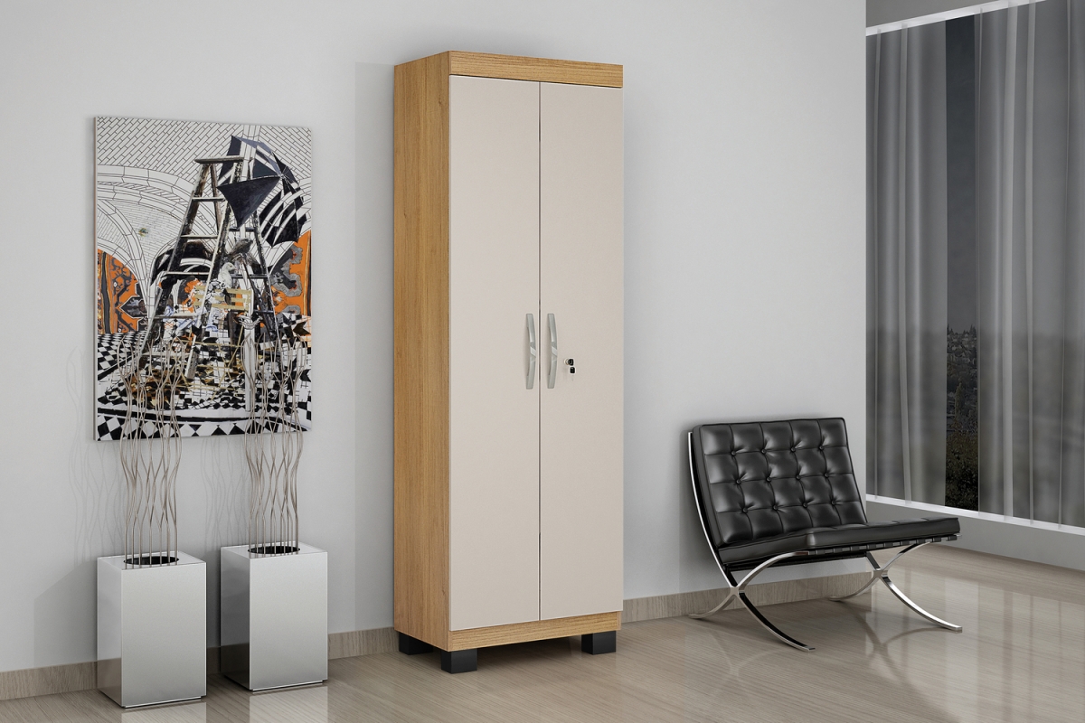 Armario Multiuso Asteca 2 portas com chave Valdemoveis Cinamomo/Off White